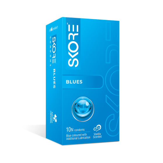 Skore Blues Condoms - Blue Coloured & Vanilla Scented (Pack of 10)
