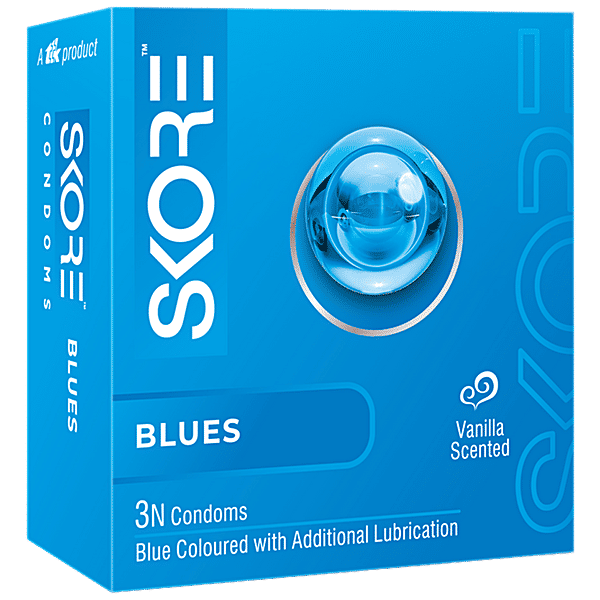 Skore Blues Condoms - Blue Coloured & Vanilla Scented (Pack of 10)