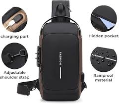 Anti-Theft Crossbody Shoulder Bag with USB Charging Port & Combination Lock
