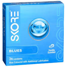 "Skore Blues Condoms - Blue Coloured & Vanilla Scented (Pack of 3)"